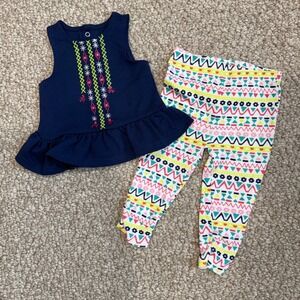 Baby Essentials Navy Peplum Top and Geometric Print Leggings Set Size 12 Months